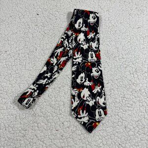 Vtg Disney Mickey Mouse Men's Neck Tie Classic Cartoon Black White 100% Silk